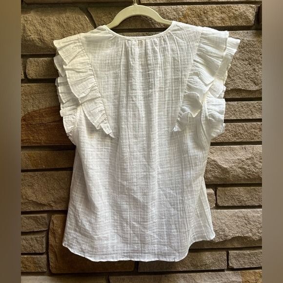 Ramy Brook London Flutter Sleeve Blouse Ivory White Cotton - Picture 6 of 11